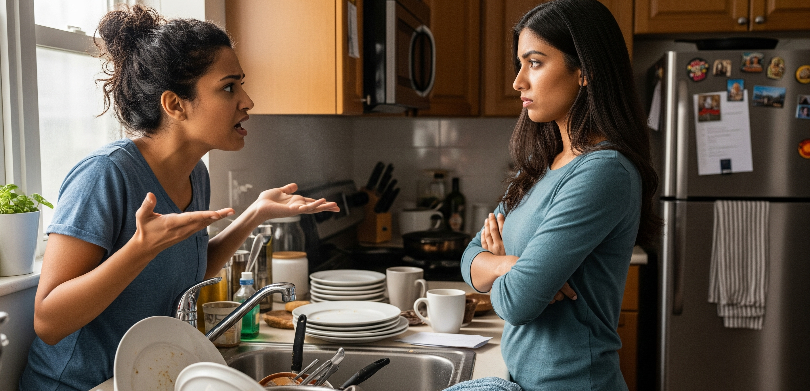 Two roommates disagreeing about usage of a shared kitchen